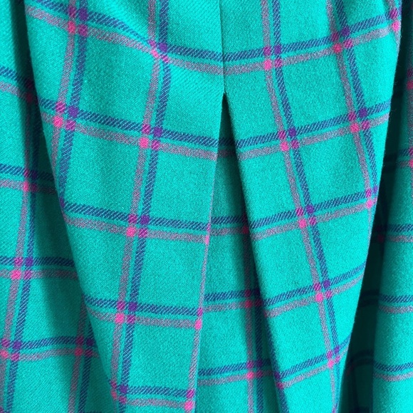 Vintage Pendleton Wool Bright Turquoise & Pink Plaid Midi Skirt - Picture 3 of 5